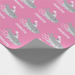 Cute Girl Santa Shark With Name Wrapping Paper