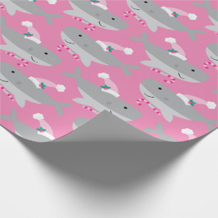 Cute Girl Santa Shark Wrapping Paper