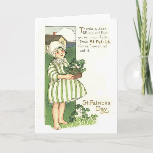 Cute Girl Shamrock Pot Card (Front)