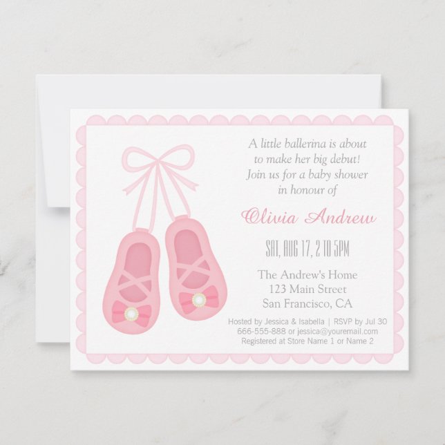 Cute Girl Shoes Ballerina Baby Shower Invitations (Front)