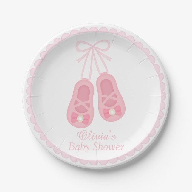 Cute Girl Shoes Ballerina Baby Shower Supplies Paper Plate (Front)