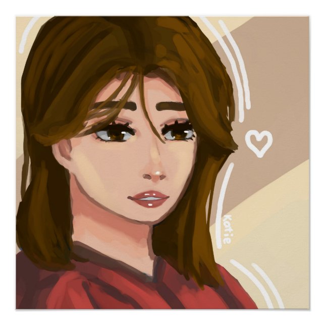 Cute Girl Simple Background Handdrawn Digital Art Poster (Front)