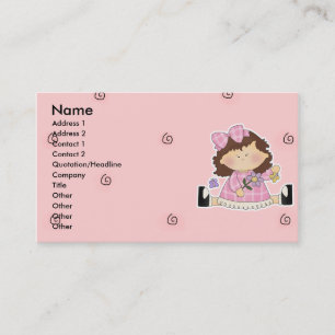 Cute Girl Sitting with Flower and Butterflies Business Card
