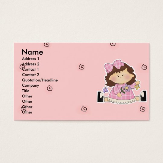 Cute Girl Sitting with Flower and Butterflies Business Card