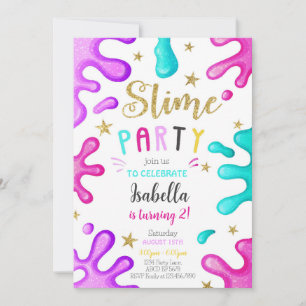 Cute Girl Slime Party Birthday Invitation
