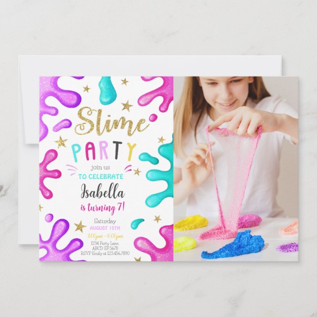 Cute Girl Slime Party Birthday Photo Invitation (Front)