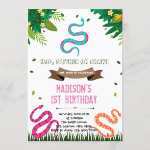 Cute girl snake birthday reptile invitation