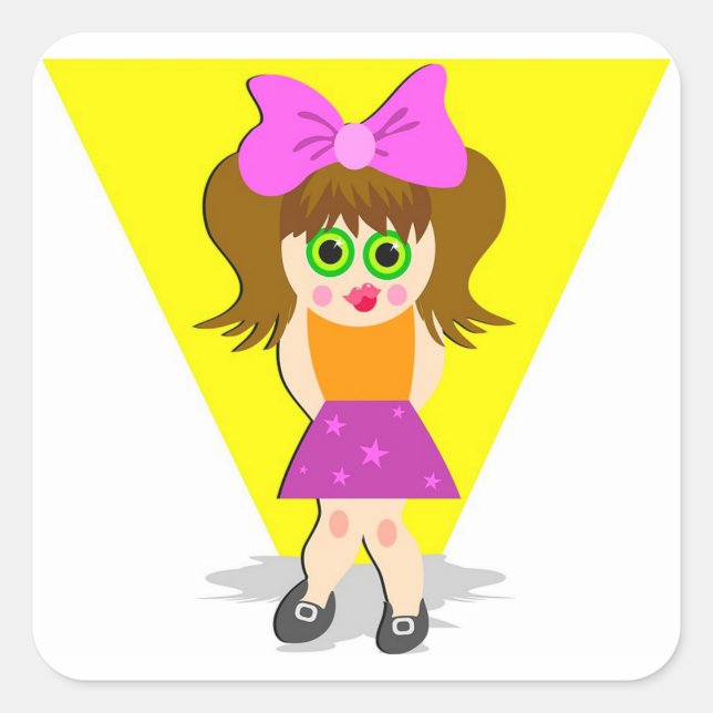 Cute Girl Square Sticker (Front)