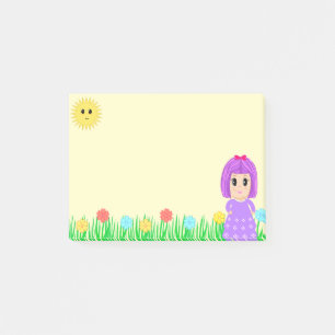 Cute Girl, Sun, Flowers & Grass Post-it Notes