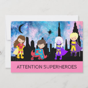 *~* Cute Girl SUPERHEROS Kids Birthday Party Invitation
