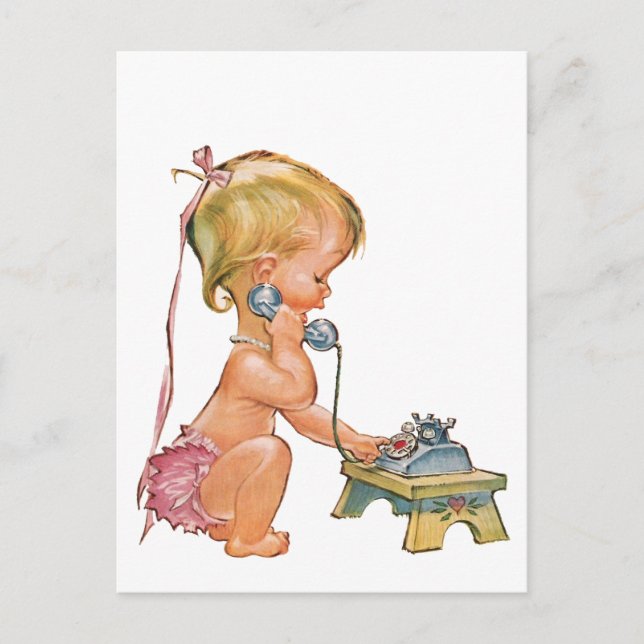 Cute Girl Talking on Phone Postcard (Front)