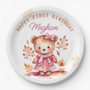Cute girl teddy bear birthday party tableware  paper plate