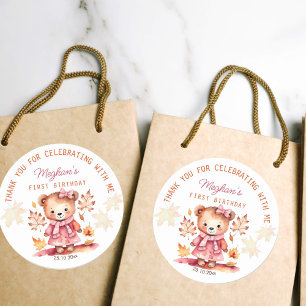 Cute girl teddy bear fall birthday thank you favou classic round sticker