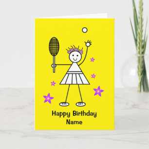 Cute Girl Tennis Player Yellow Birthday Card