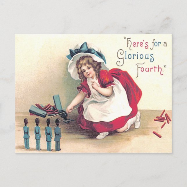 Cute Girl Toy Soldier Fireworks Firecracker Postcard (Front)