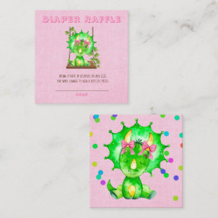 Cute Girl Triceratops Diaper Raffle Baby Shower  Square Business Card