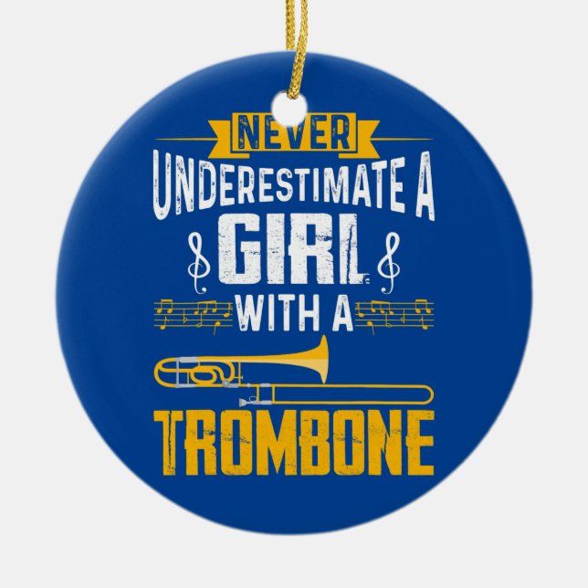 Cute Girl Trombone Player Funny Trombone Gift  Ceramic Tree Decoration (Front)