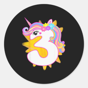 Cute Girl Unicorn 3rd Birthday Party Three Years O Classic Round Sticker