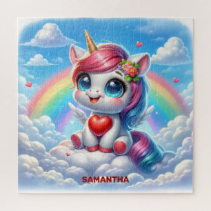 Cute girl unicorn with heart on a cloud puzzle