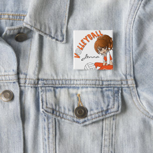 Cute Girl Volleyball Player in Orange 15 Cm Square Badge