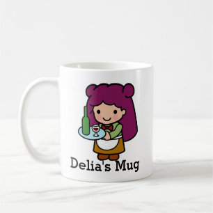 Cute girl Waitress with Wine Coffee Mug