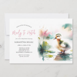 Cute Girl Watercolor Duck Baby Shower Invitation