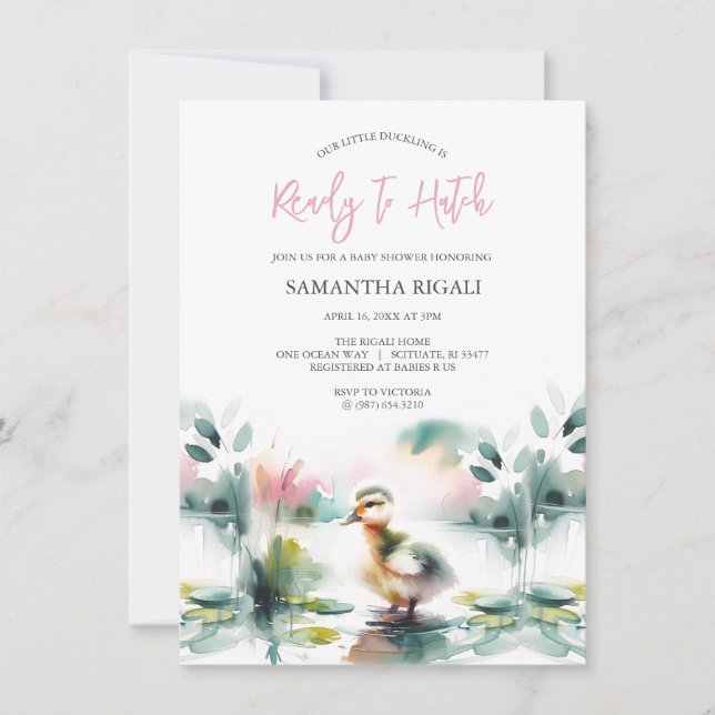 Cute Girl Watercolor Duck Baby Shower Invitation (Front)