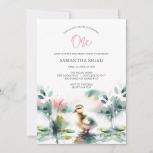 Cute Girl Watercolor Duck Birthday Party Invitation