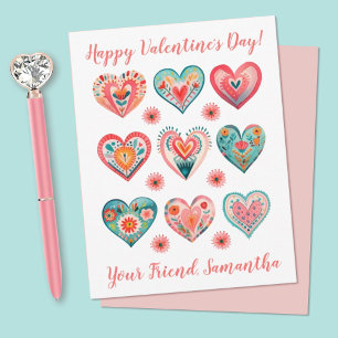 Cute Girl Watercolor Valentine Hearts Card