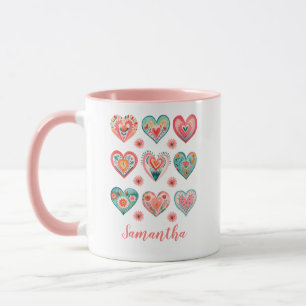 Cute Girl Watercolor Valentine Hearts Mug