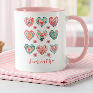 Cute Girl Watercolor Valentine Hearts Mug