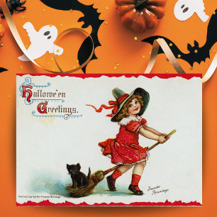Cute Girl Witch Custom Vintage Halloween Card