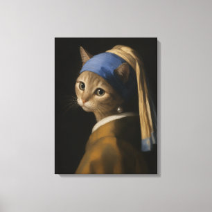 Cute Girl With a Pearl Earring Cat Art Canvas Print