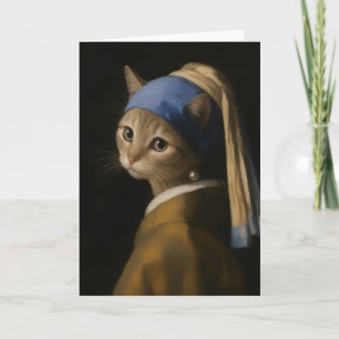 Cute Girl With a Pearl Earring Cat Cartoon Art Card