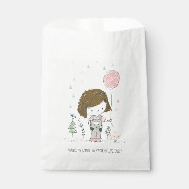 Cute Girl with Balloon Birthday Favor Bags (Front)