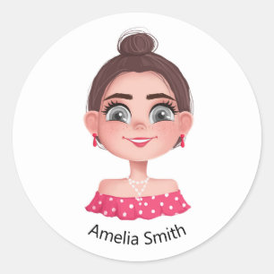 cute girl with big eyes classic round sticker