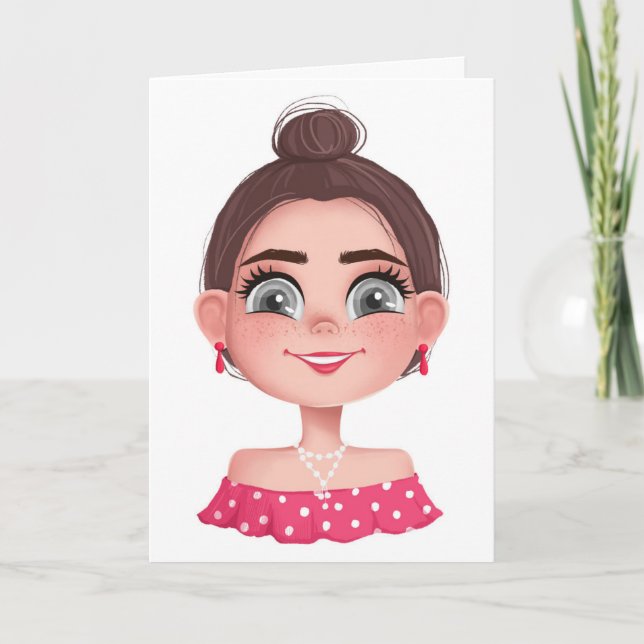 cute girl with big eyes for birthday card (Front)