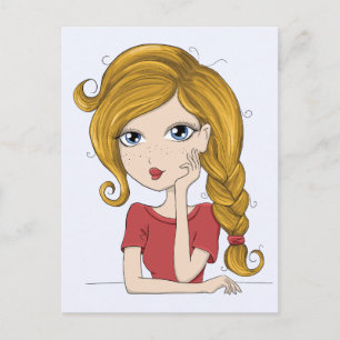Cute Girl with Blonde Braid Graphic Illustration Postcard