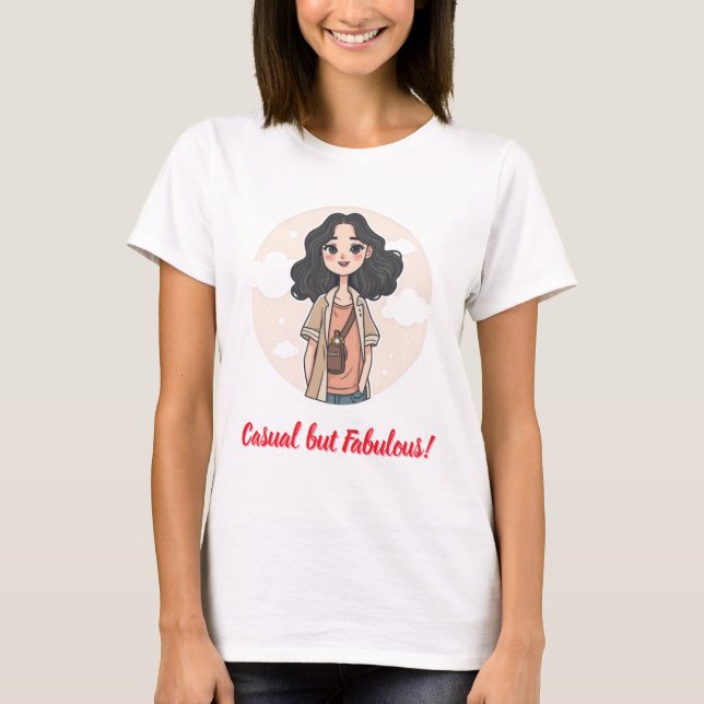 Cute Girl with Casual Outfit T-Shirt (Front)