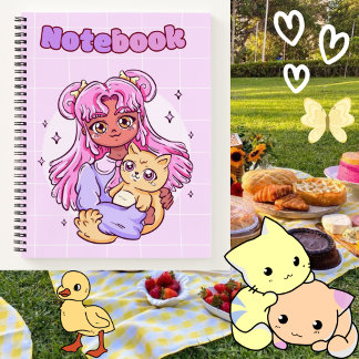 Cute girl with cat 🌸😺🥨✨ notebook