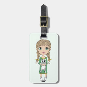 Cute Girl with Cat Personalised Luggage Tag