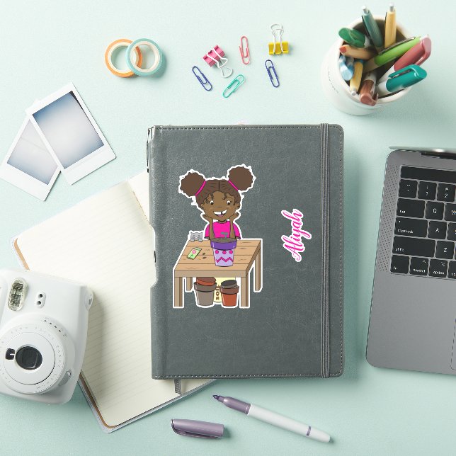Cute Girl with Cat Personalised Vinyl Sticker  (iPad Cover)