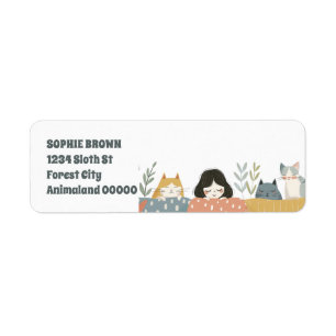Cute Girl with Cats Whimsical Return Address