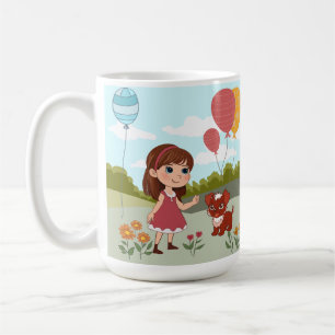 Cute Girl with Dog & Balloons  Coffee Mug
