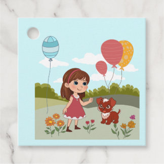 Cute Girl with Dog & Balloons Favour Tags