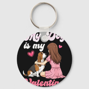 Cute Girl with Dog is Valentine Basset Hound Mum Key Ring