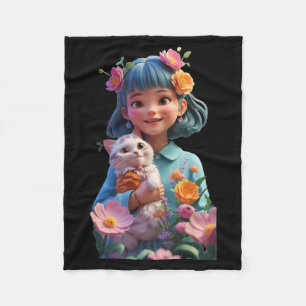 Cute Girl with Flower Funny Unisex Design for Men Fleece Blanket