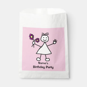 Cute Girl With Flowers Pink Birthday Favour Bags