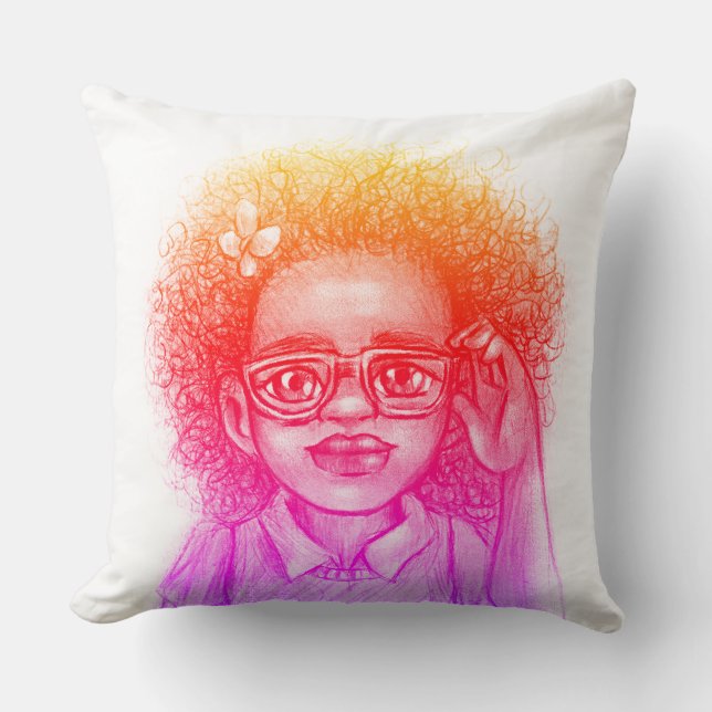 Cute Girl with Glasses Throw Pillow (Front)