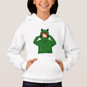 Cute Girl with Green Frog Hoody Drawing Hoody